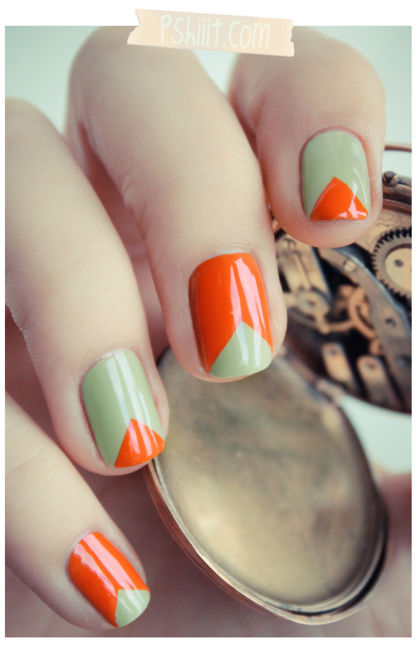 diy triangle nail orange and green (4)