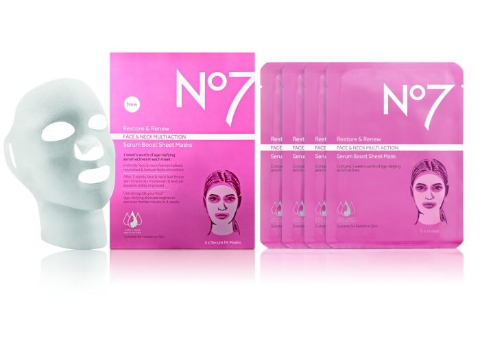 batch_0No7 Restore & Renew FACE & NECK MULTI ACTION Serum Boost Sheet Mask